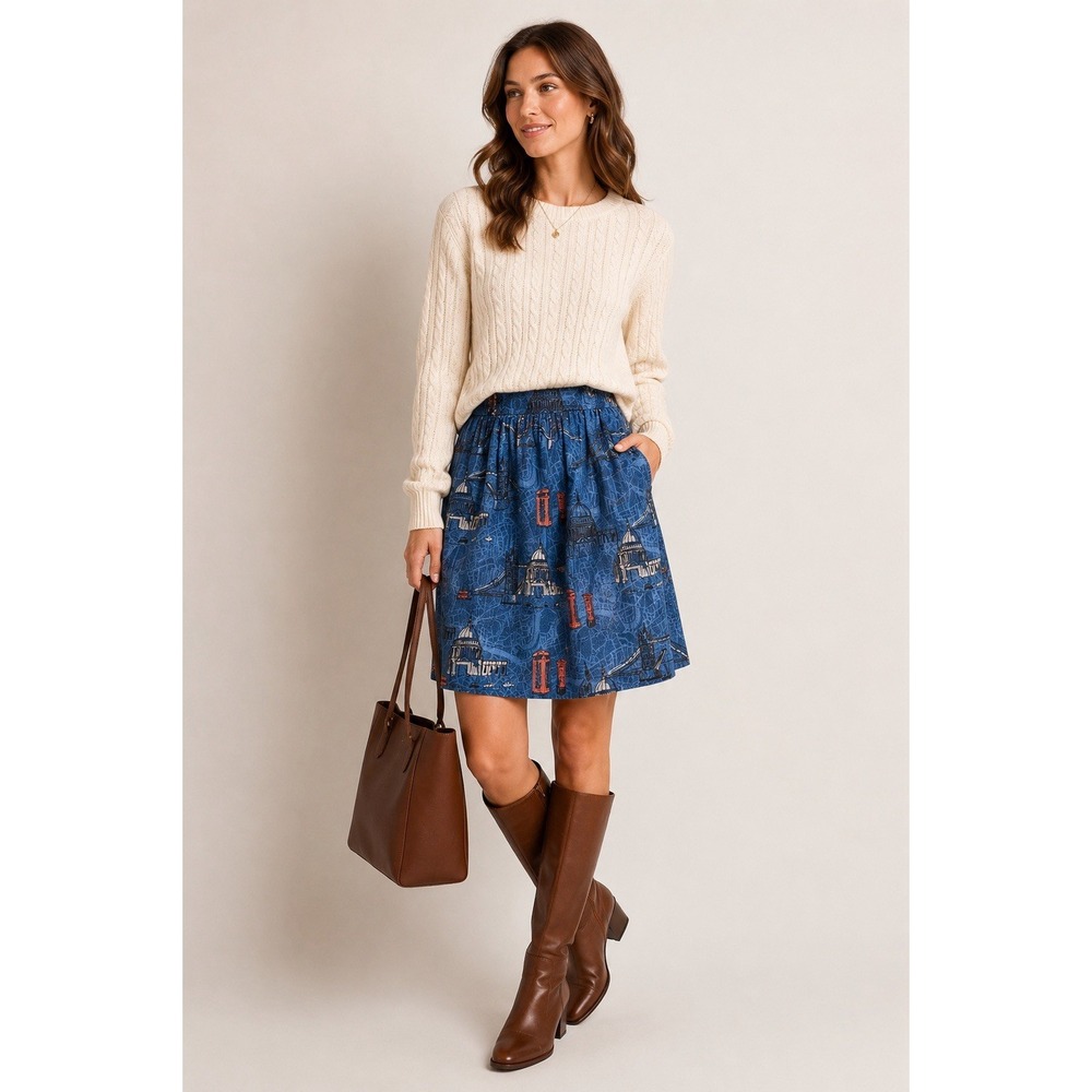 Boden Skirt 100% Cotton  London Landmark Blue Short Skirt A Line Whimsical 6L